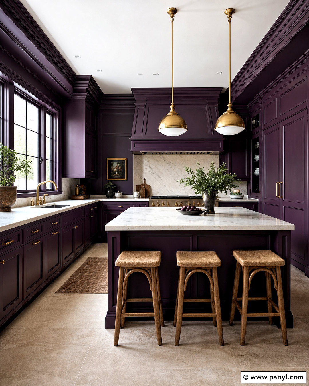 Aubergine Kitchen With Color Drenched Walls - 20 aubergine kitchen ideas