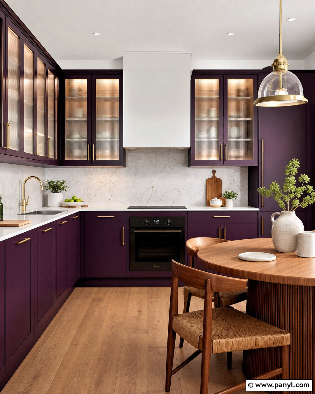 Aubergine Kitchen With Fluted Glass Cabinets - 20 aubergine kitchen ideas