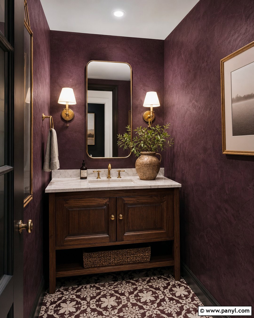 Aubergine Limewash Powder Room - 50 Limewash Walls