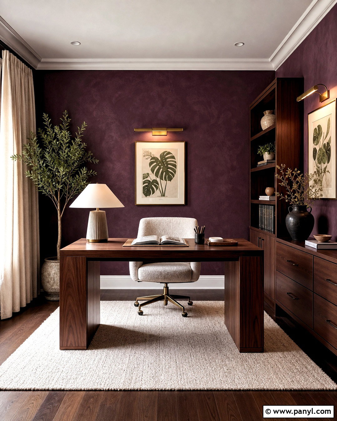 Aubergine Limewash Walls In A Home Office - 20 dark limewash walls