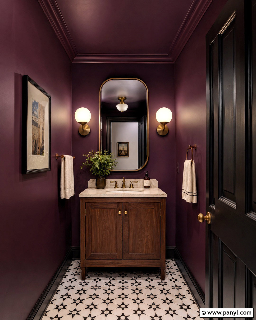 Aubergine Powder Room Walls And Ceiling - 20 dark walls and ceiling ideas