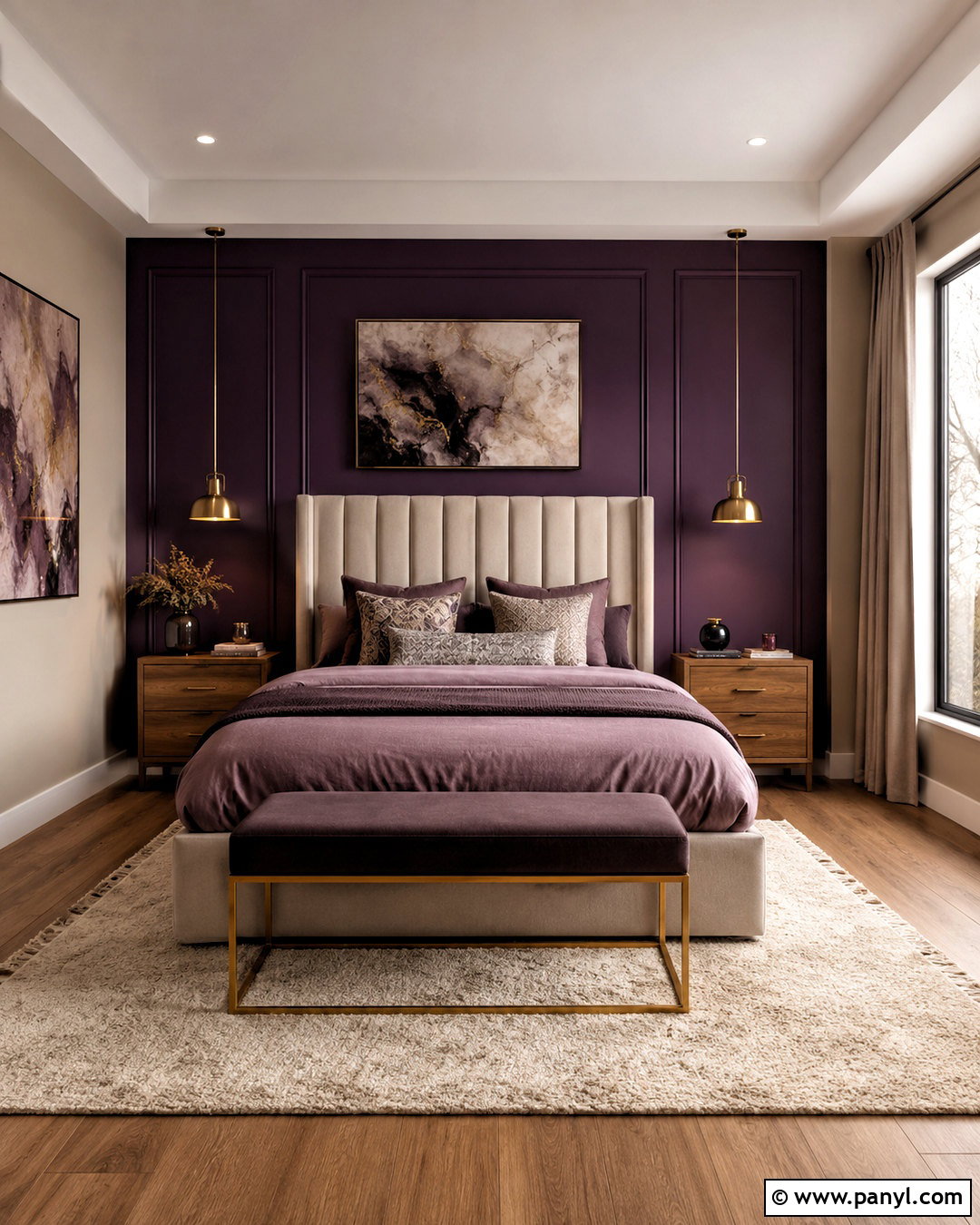 Aubergine Purple Accent Wall Bedroom - 20 moody purple bedroom ideas