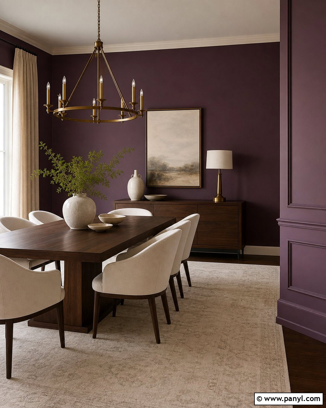 Aubergine Purple Dining Room Wall - 45 Purple Wall Ideas