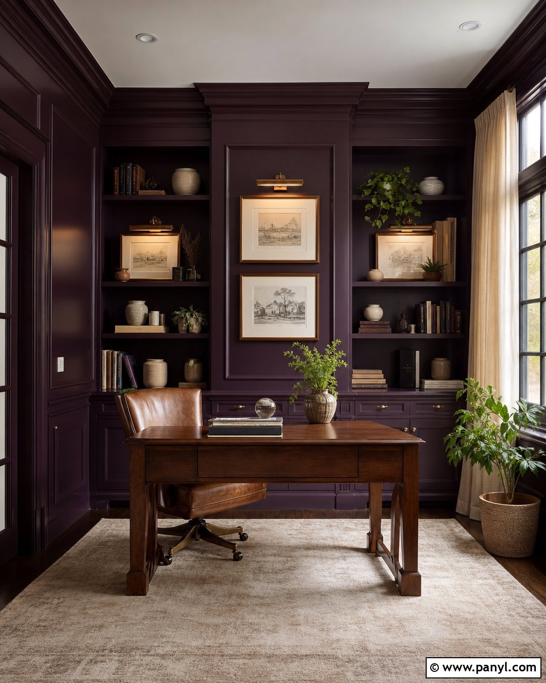 Aubergine Purple Home Office - 20 Elegant Purple Wall Color Ideas