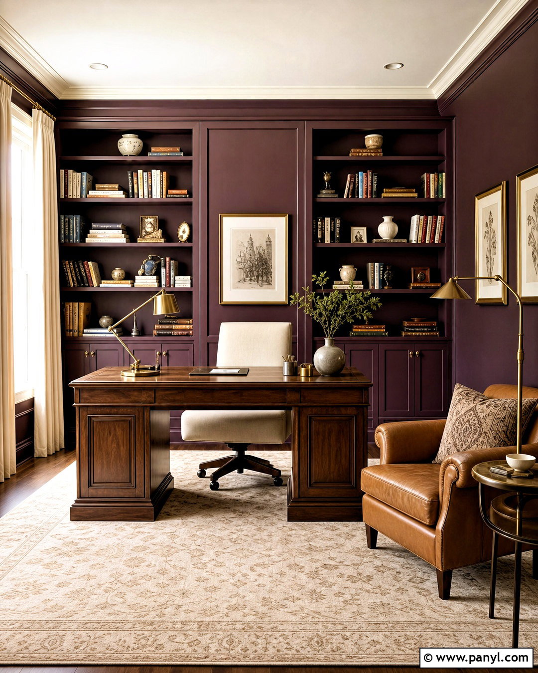 Aubergine Purple Office Library - 20 purple office paint ideas