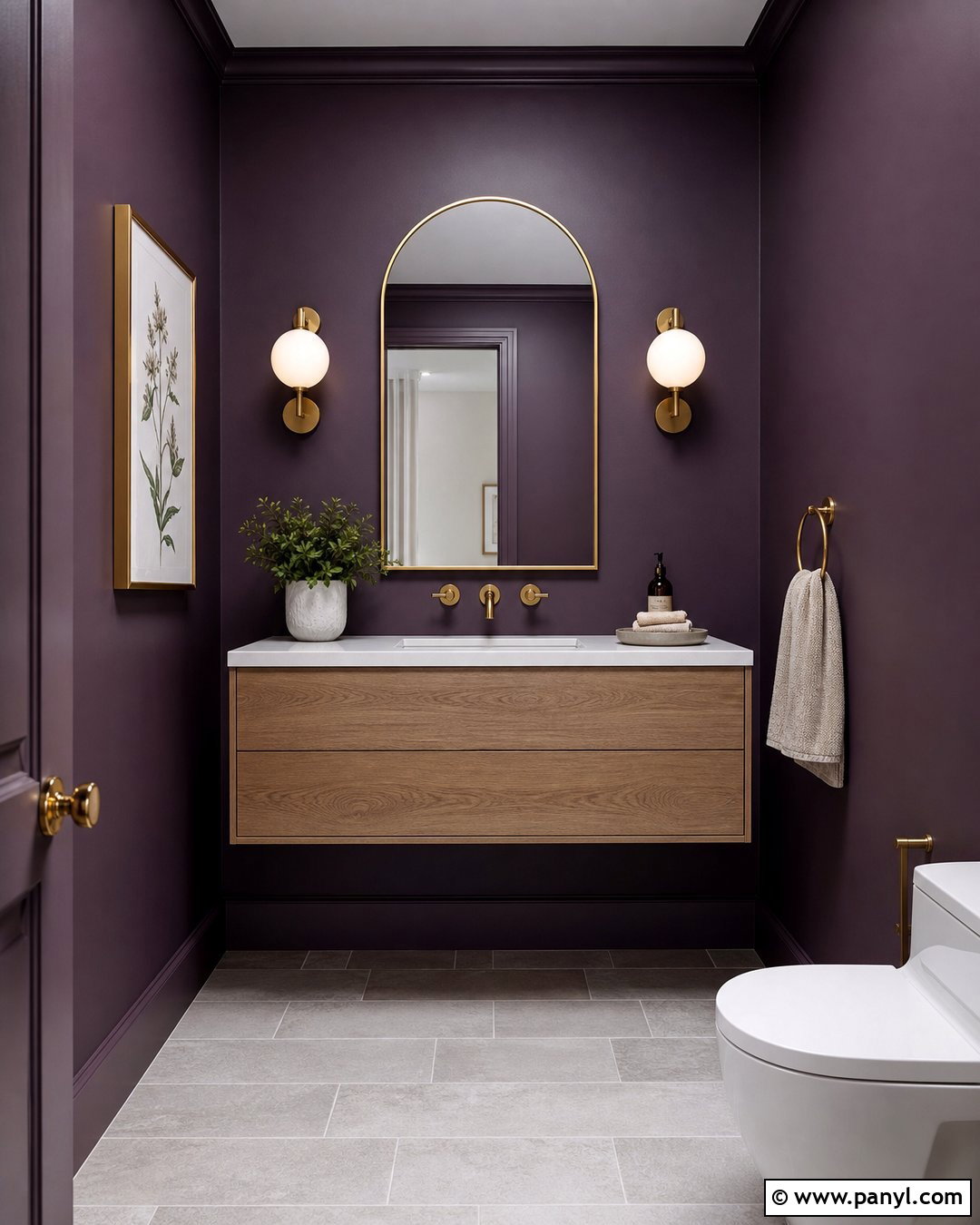 Aubergine Purple Powder Room - 20 Modern Purple Wall Color Ideas