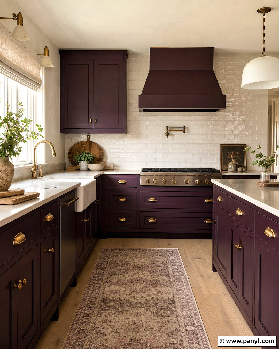 Aubergine Shaker Kitchen With Brass Hardware - 20 aubergine kitchen ideas