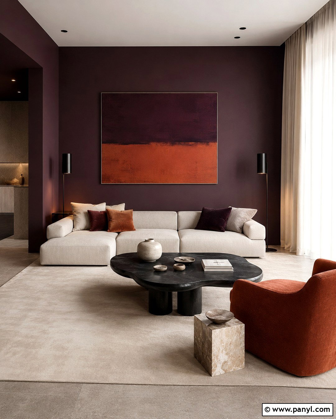Aubergine Walls In A Modern Living Room - 20 aubergine walls living room ideas