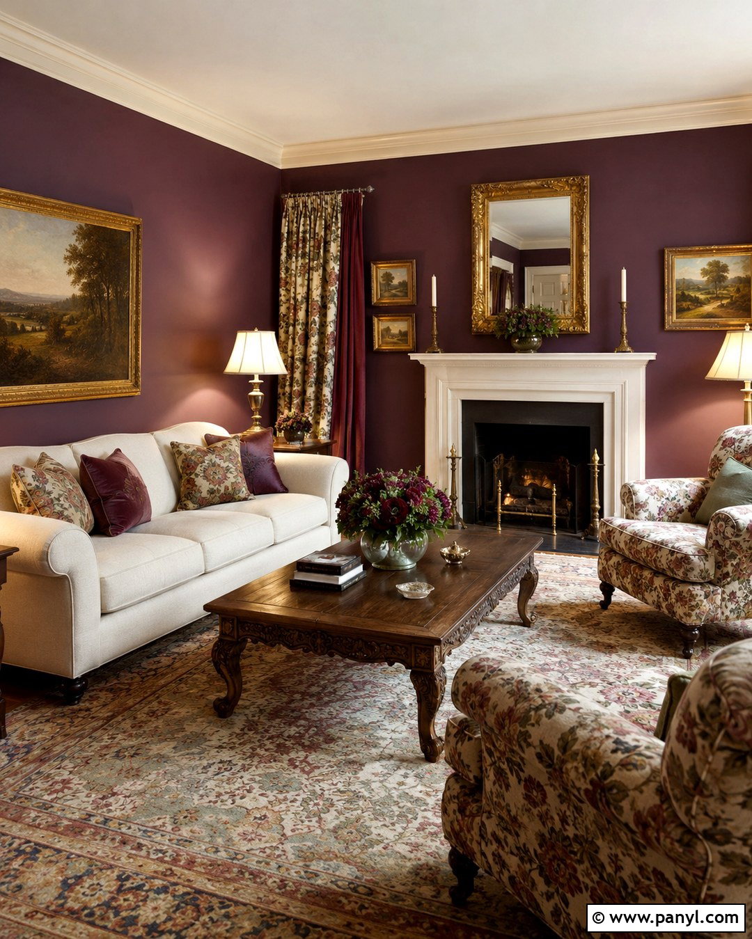 Aubergine Walls In A Traditional Living Room - 20 aubergine walls living room ideas