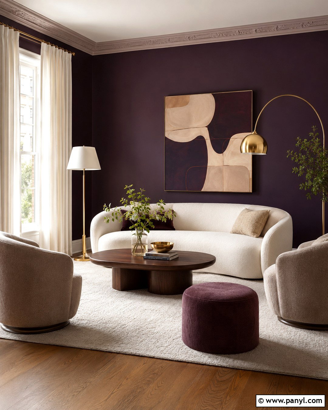 Aubergine Walls With Beige Furniture - 20 aubergine walls living room ideas