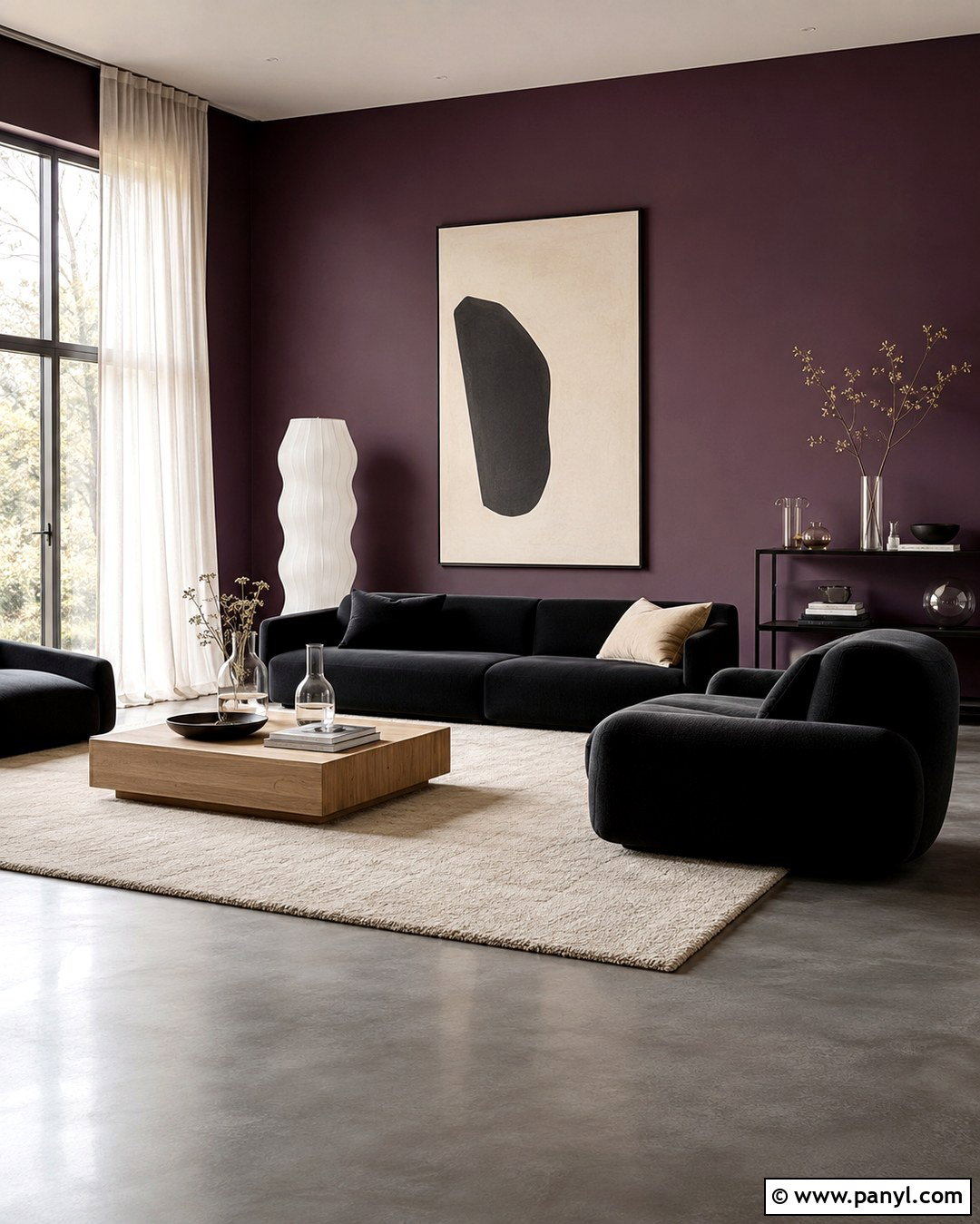 Aubergine Walls With Black Furniture - 20 aubergine walls living room ideas