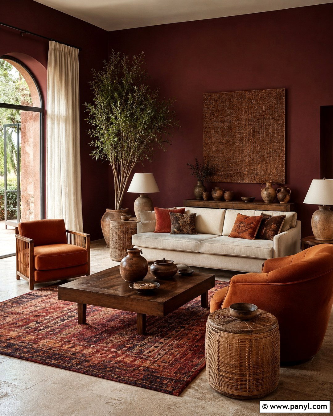 Aubergine Walls With Terracotta Decor - 20 aubergine walls living room ideas