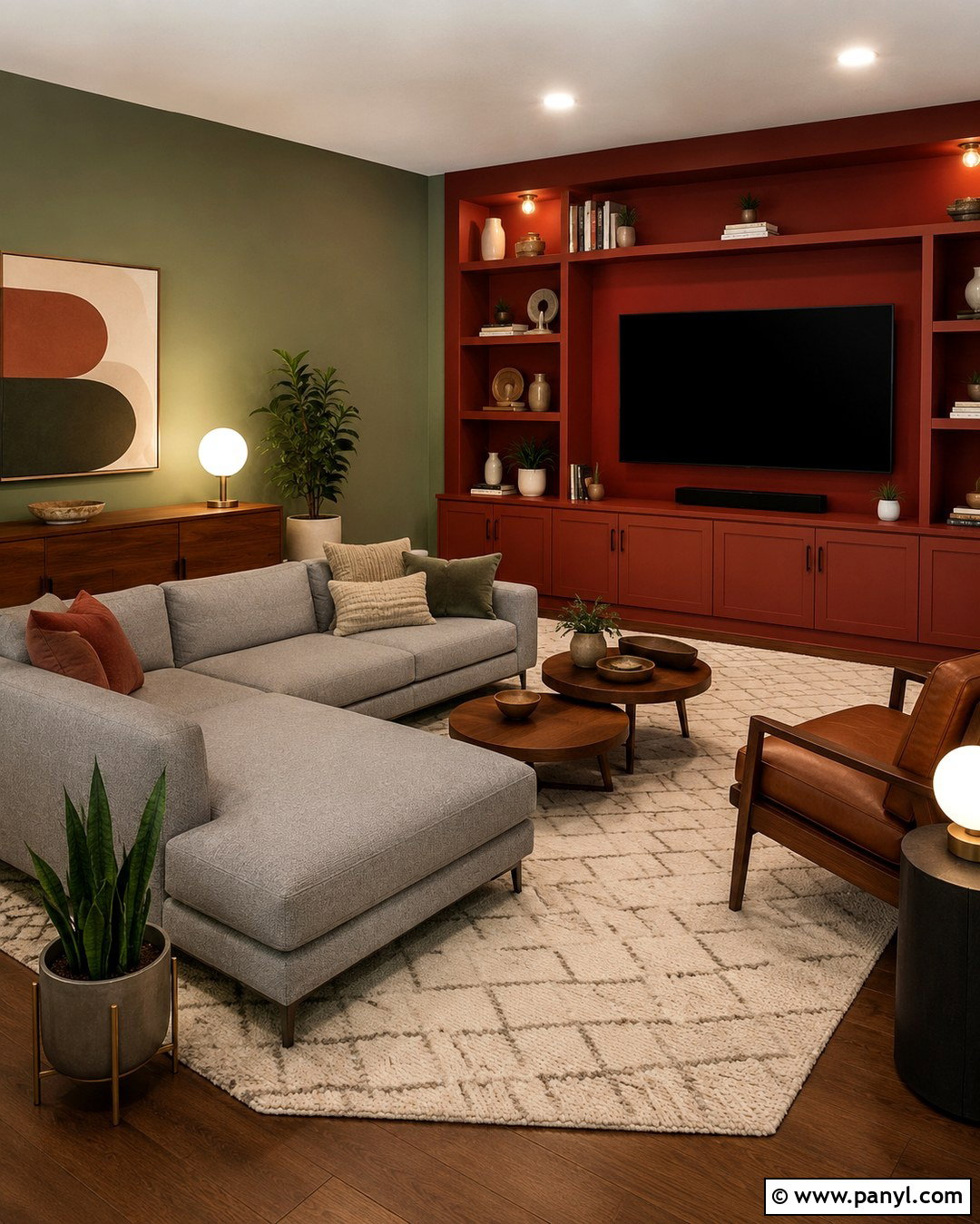 Avocado Green And Burnt Red Family Room - 20 Red And Green Walls