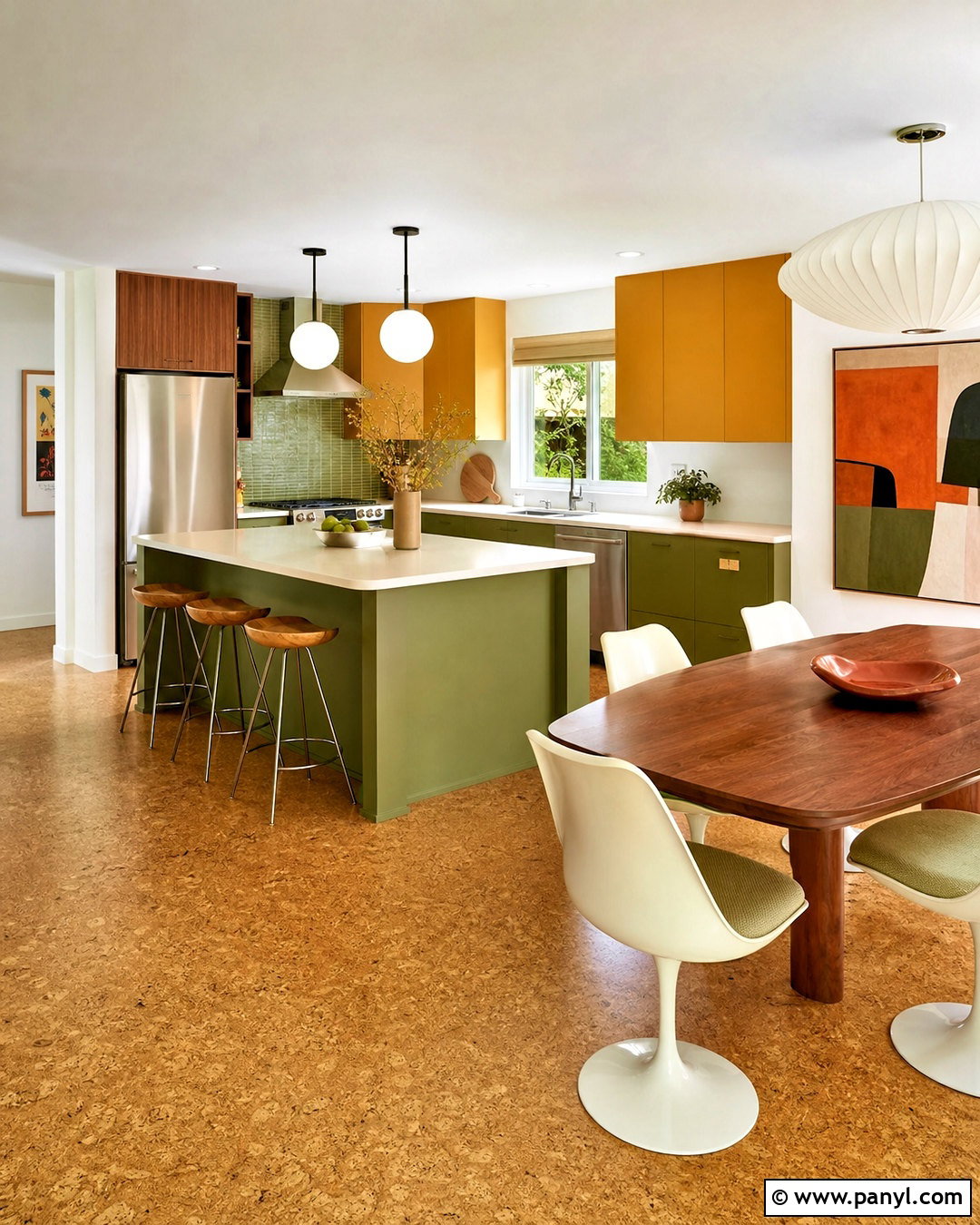Avocado Green And Ochre Midcentury Kitchen - 20 green and yellow kitchen ideas