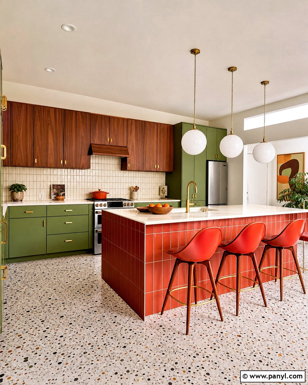 Avocado Green And Rust Red Midcentury Kitchen - 20 green and red kitchen ideas