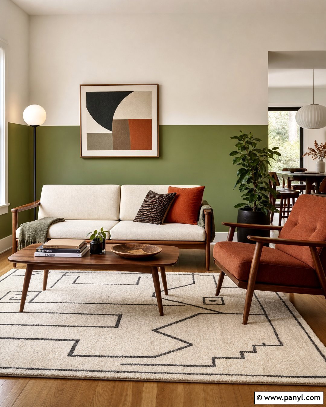 Avocado Green And White Midcentury Wall - 25 Half Green Half White Wall Ideas