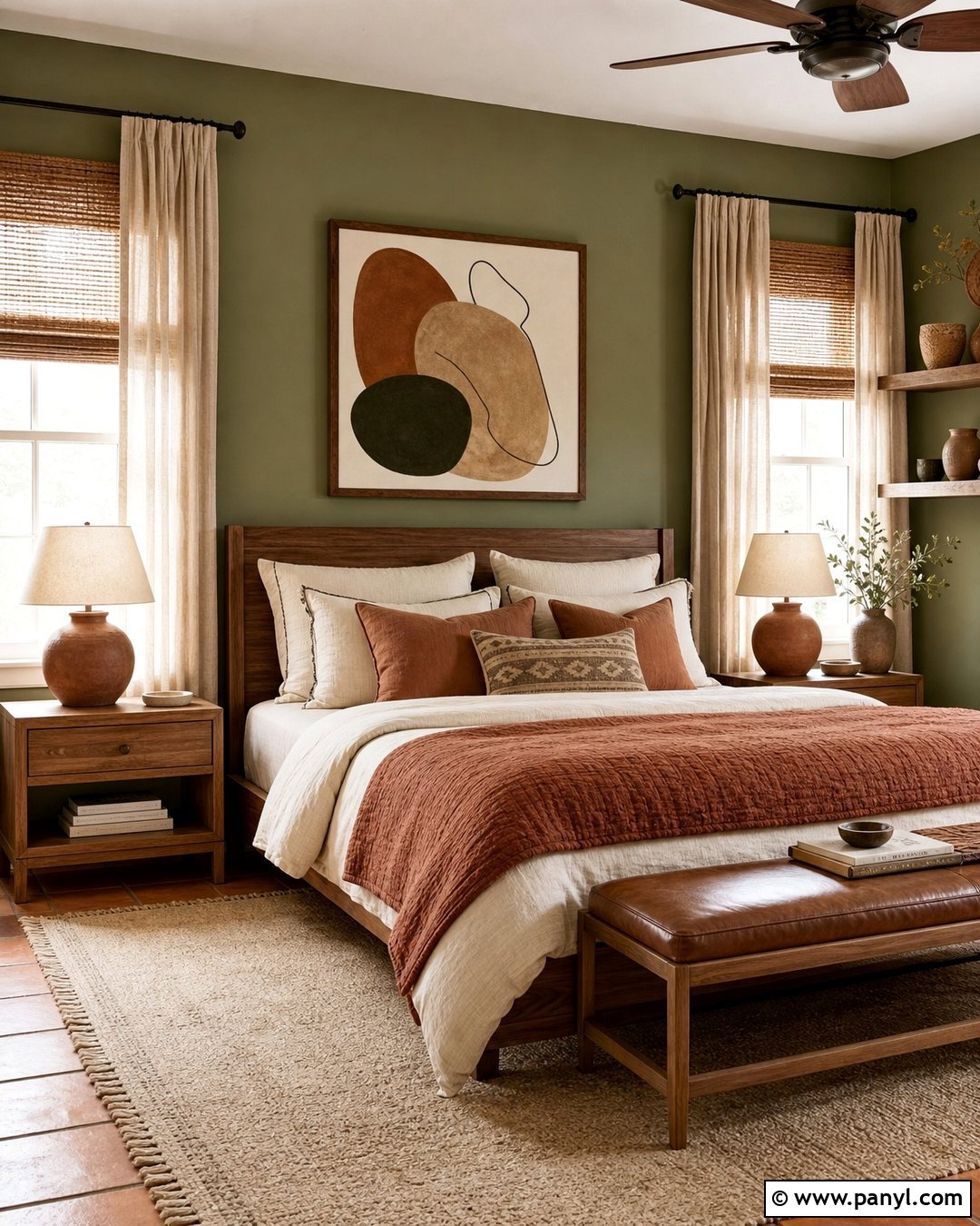 Avocado Green Bedroom With Terracotta Decor - 20 Avocado Green Wall Ideas