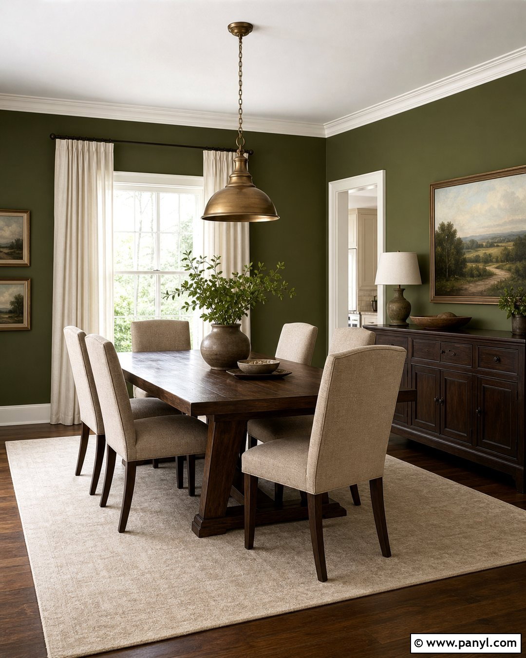 Avocado Green Dining Room With Dark Wood - 20 Avocado Green Wall Ideas