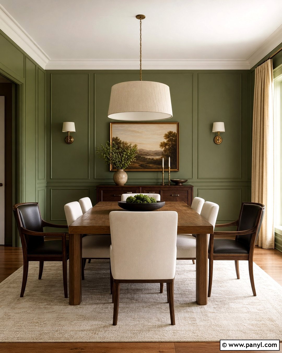 Avocado Green Dining Room With Wall Paneling - 20 Avocado Green Wall Ideas