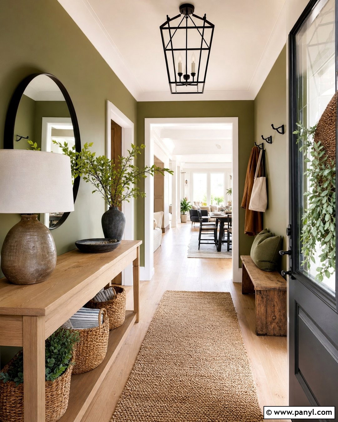 Avocado Green Entryway With Black Accents - 20 Avocado Green Wall Ideas