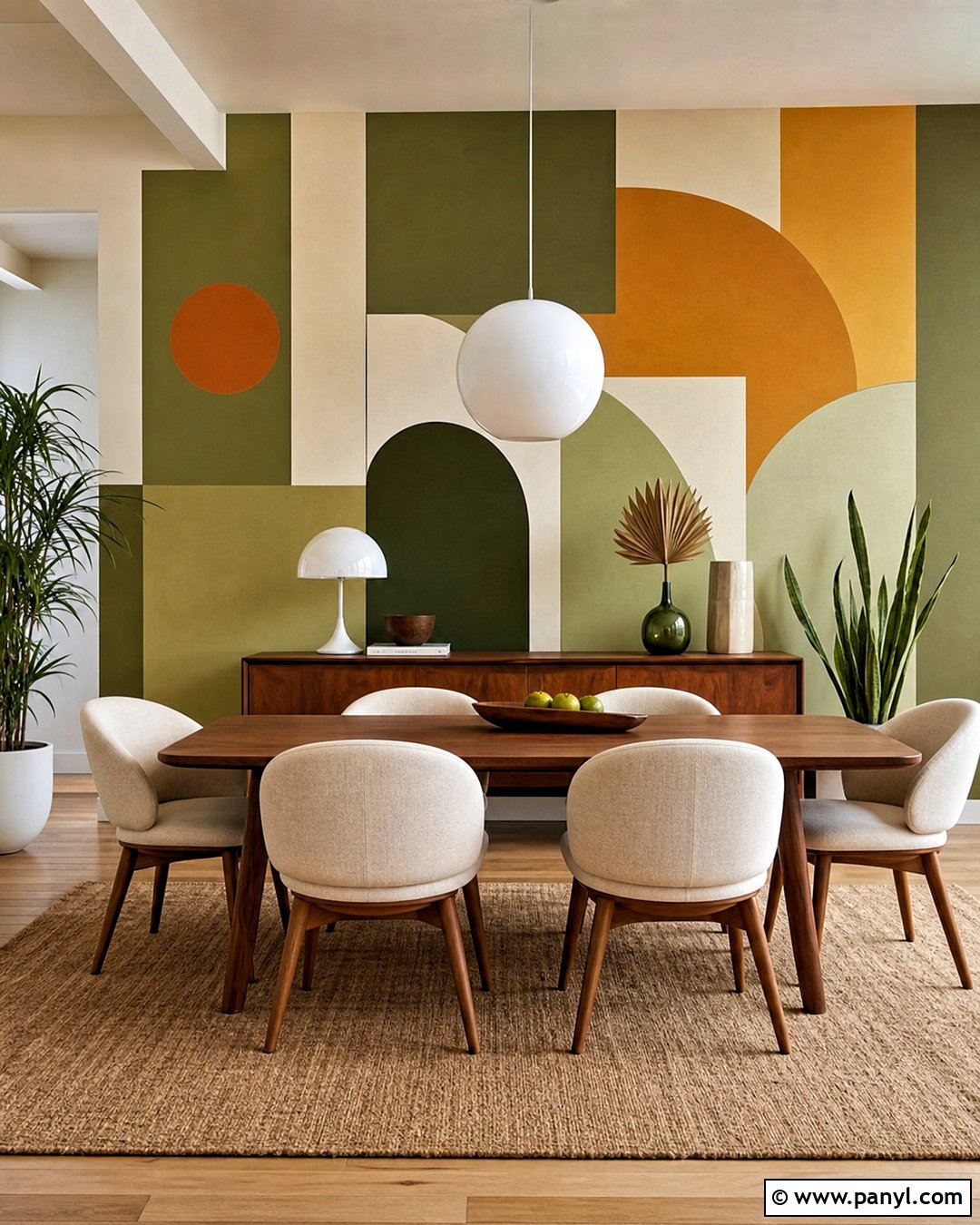 Avocado Green Geometric Wall Mural - 20 70s wall mural ideas