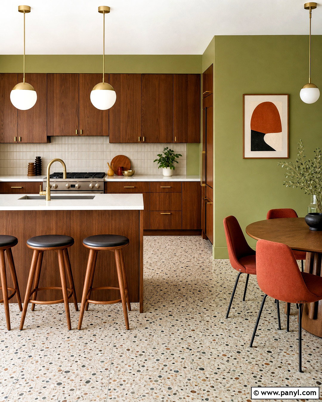 Avocado Green Kitchen Walls With Midcentury Cabinets - 20 green paint kitchen walls