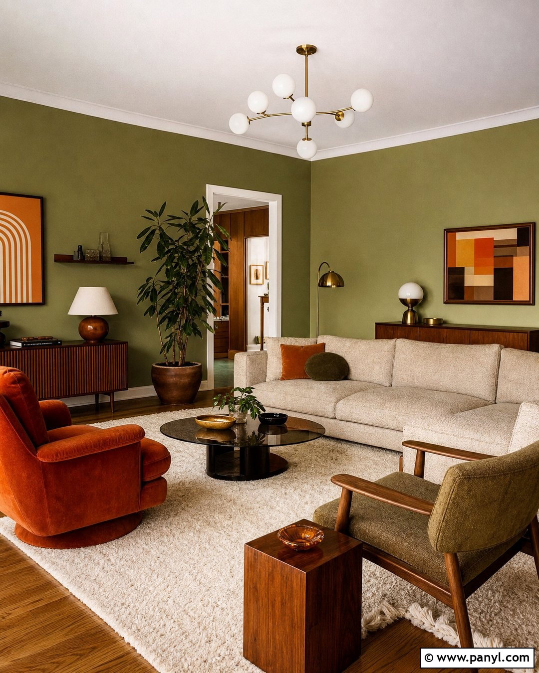 Avocado Green Living Room Wall Paint - 30 retro wall paint ideas