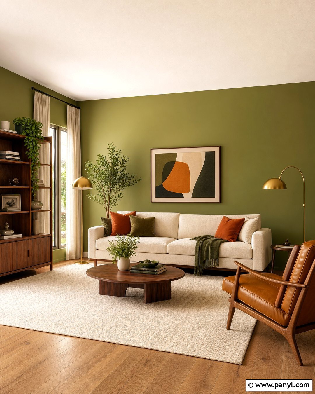 Avocado Green Living Room With Walnut Furniture - 20 Avocado Green Wall Ideas