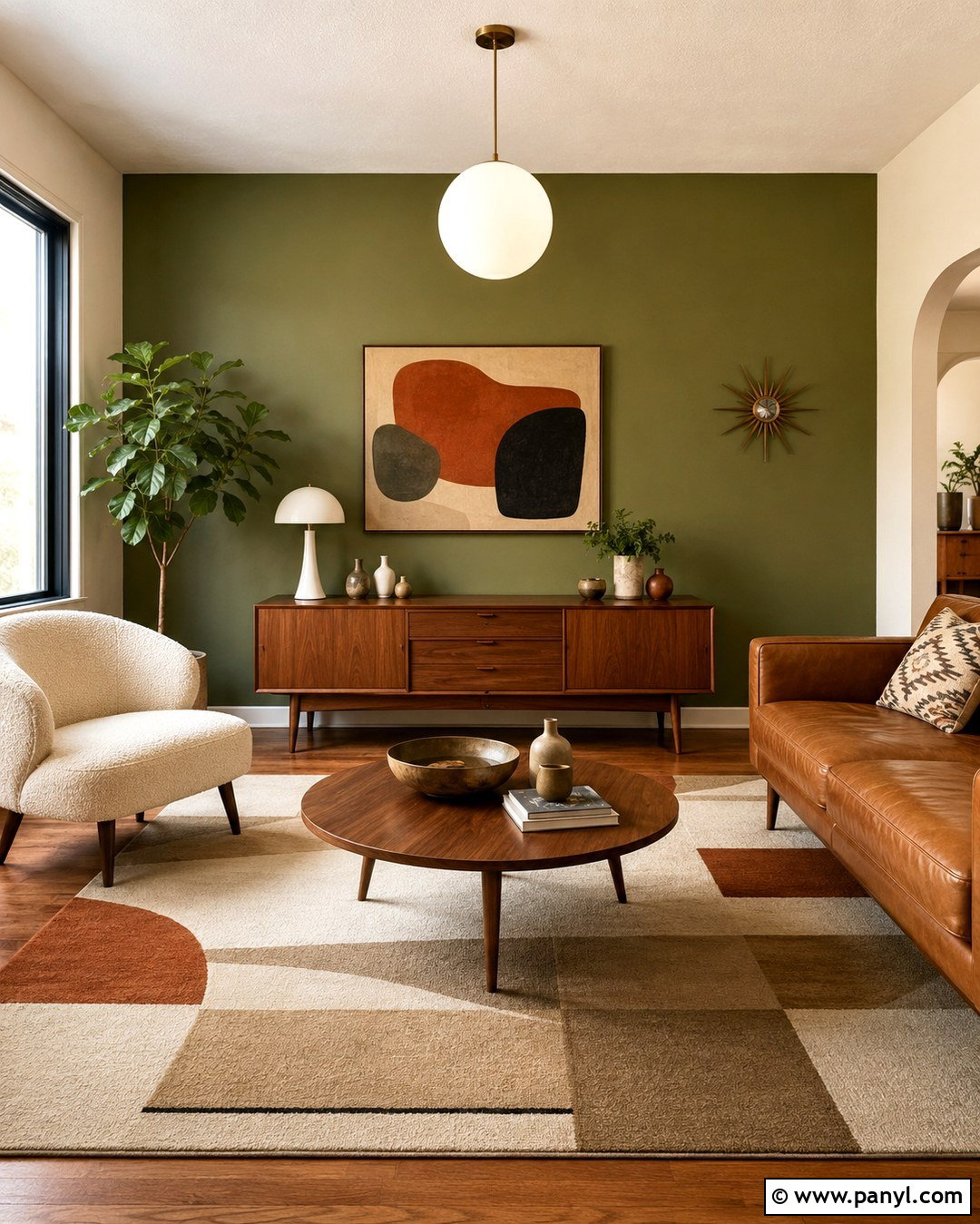 Avocado Green Mid-Century Accent Wall - 20 Best Green For Accent Wall Ideas