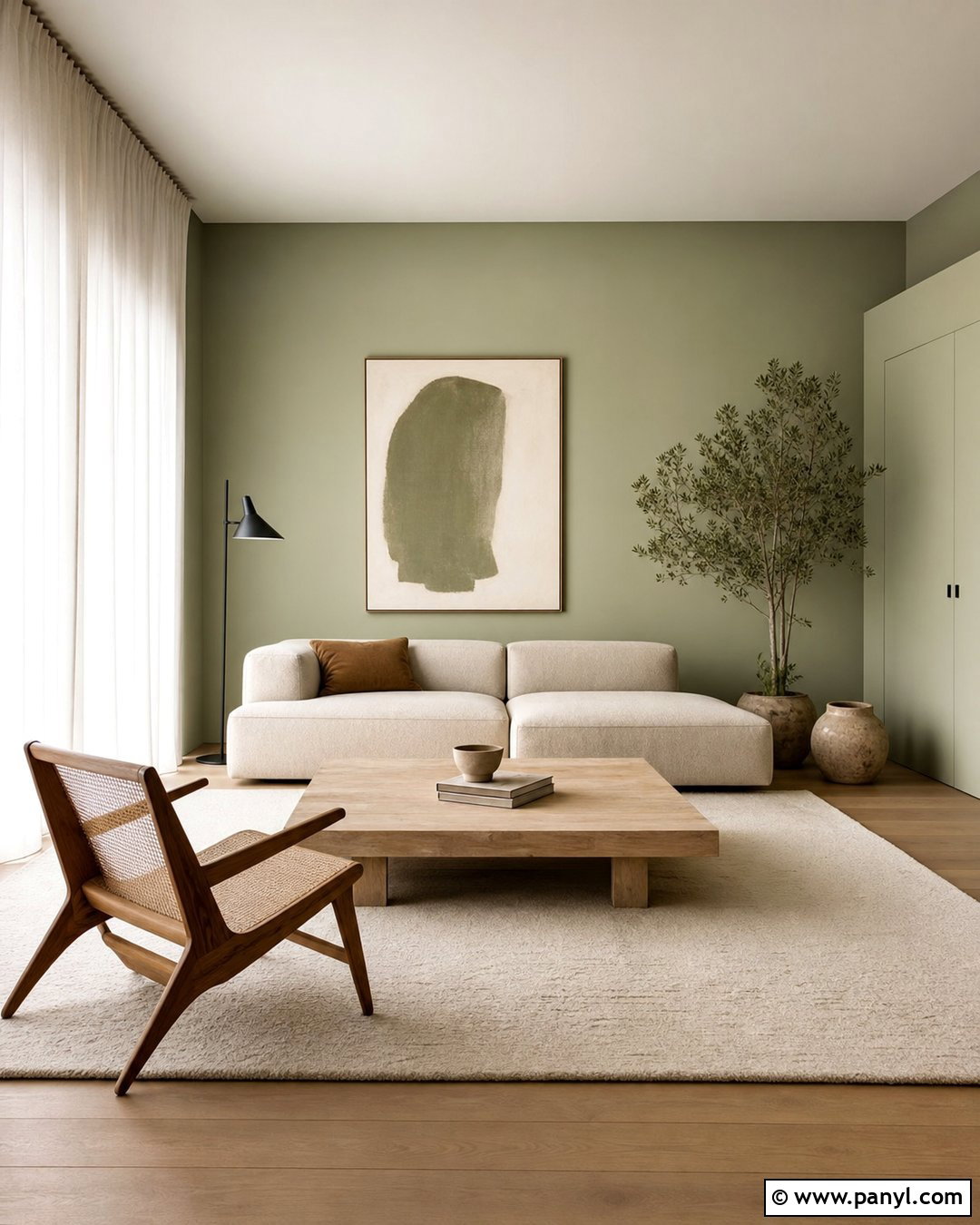 Avocado Green Minimalist Living Room - 20 Avocado Green Wall Ideas
