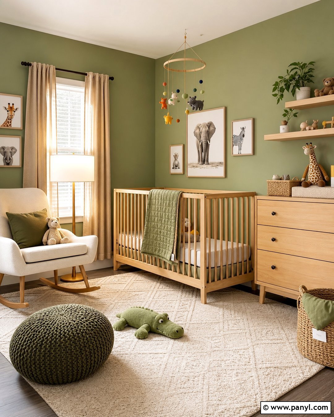 Avocado Green Nursery With Natural Wood - 20 Avocado Green Wall Ideas