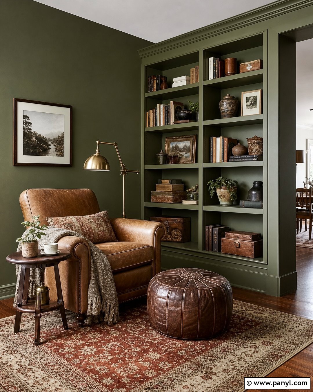 Avocado Green Reading Nook With Bookshelves - 20 Avocado Green Wall Ideas