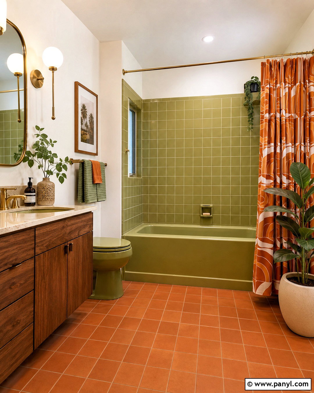 Avocado Green Retro Bathroom - 20 orange and green bathroom ideas