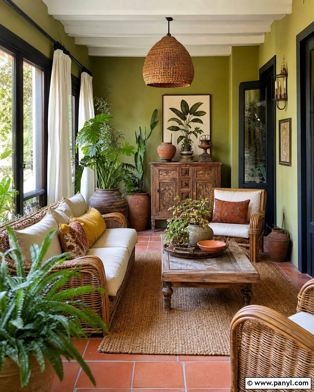 Avocado Green Rustic Sunroom - 20 Green Wall Rustic Style Ideas