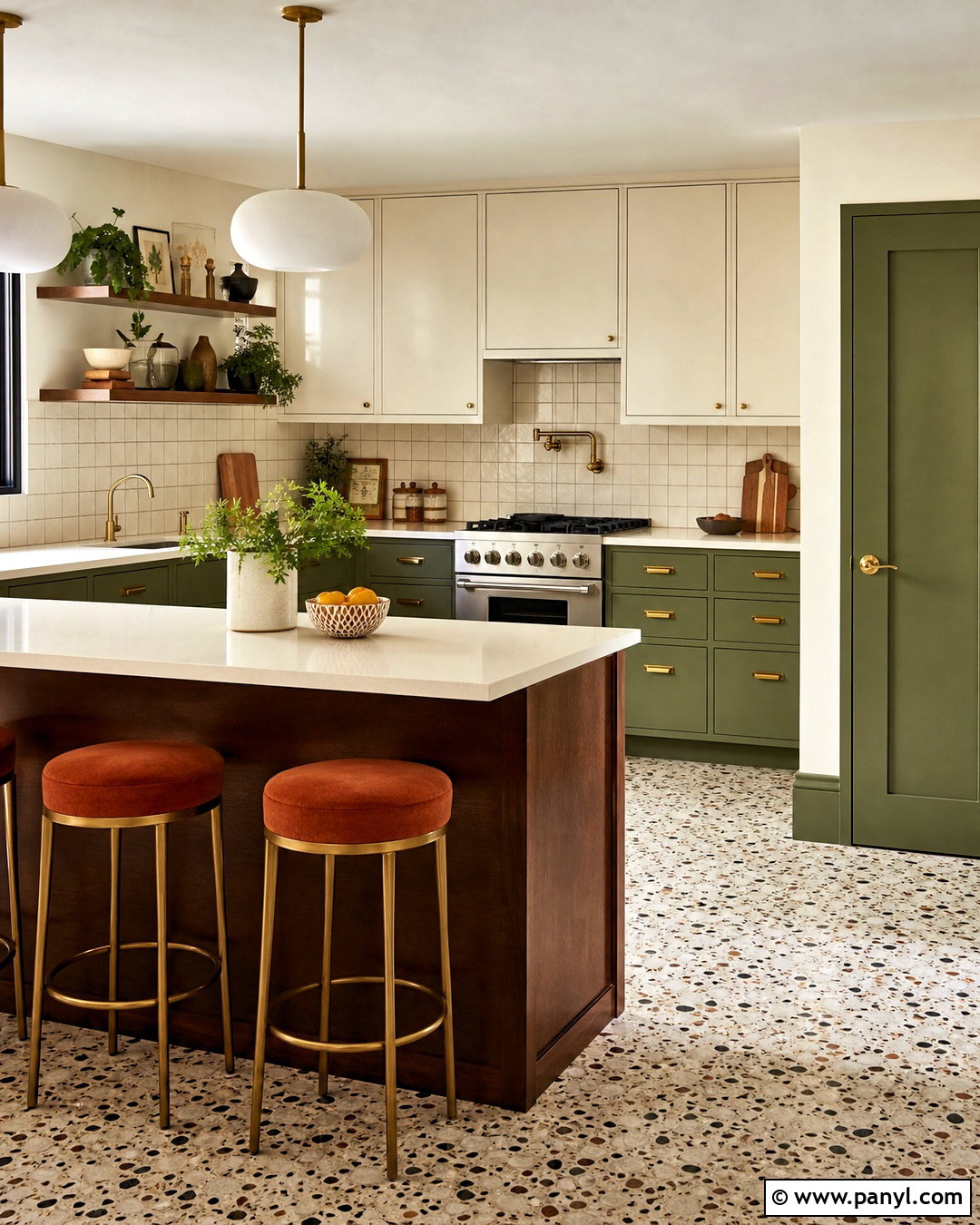 Avocado Green Skirting Boards In A Retro Kitchen - 20 green skirting boards