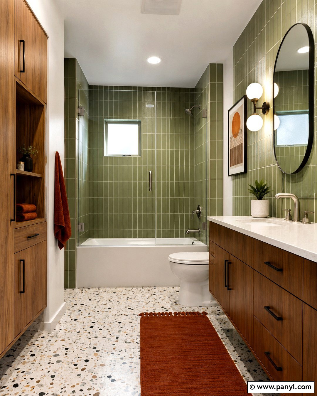 Avocado Green Tile Midcentury Bathroom - 20 Green Tile Accent Wall Ideas