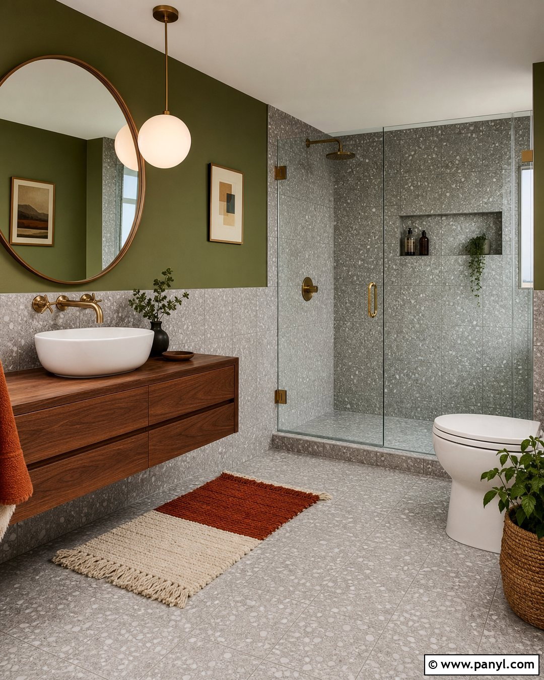 Avocado Green Walls With Midcentury Gray Tiles - 20 Grey Tiles Green Walls