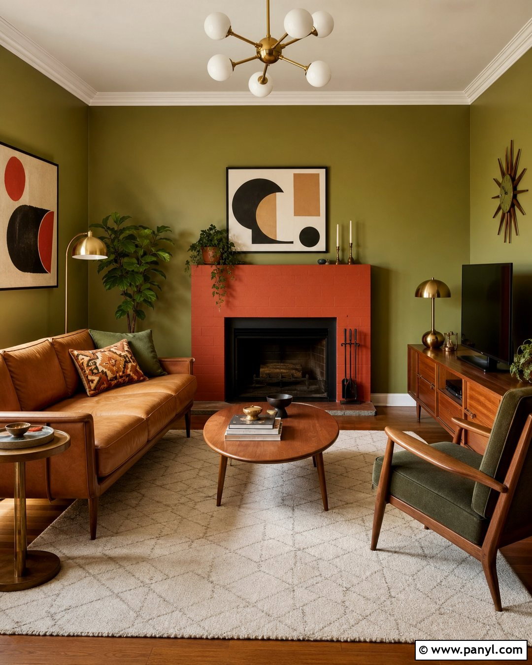 Avocado Green Walls With Paprika Red Fireplace - 20 Red And Green Wall Paint Ideas