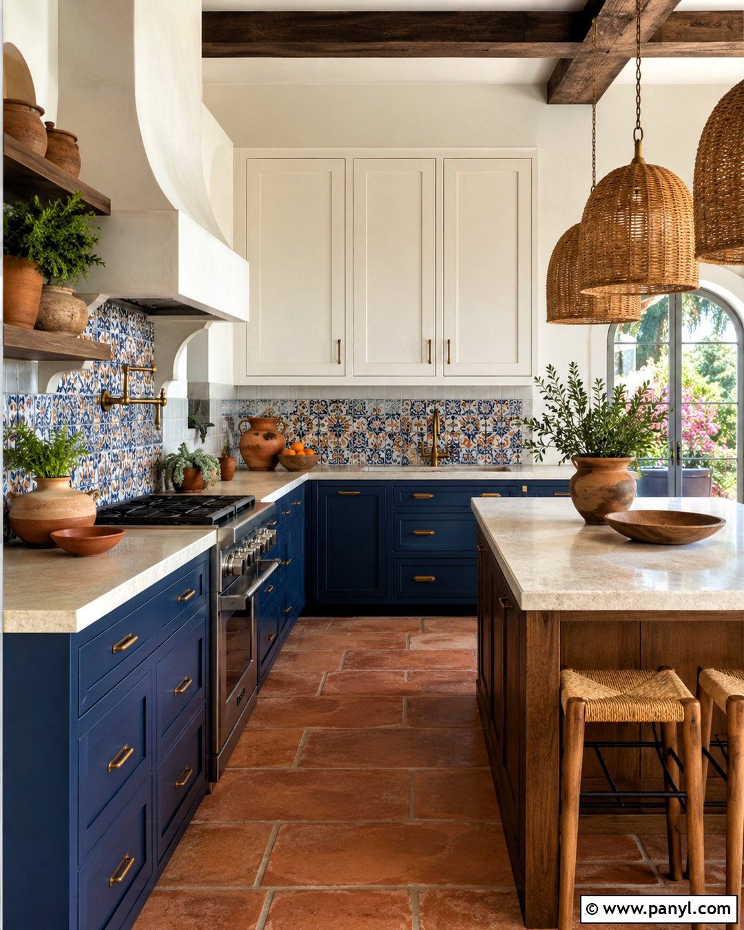 Azure Blue Lower Cabinets With Mediterranean Tile - 20 blue lower cabinets white upper ideas