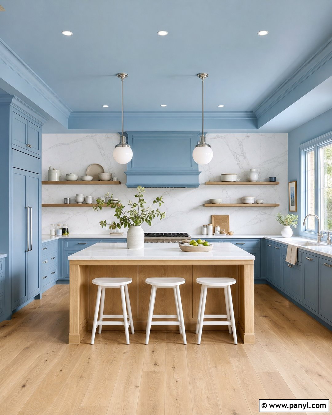 Baby Blue Color Drenched Kitchen Walls - 25 Baby Blue Kitchen Walls