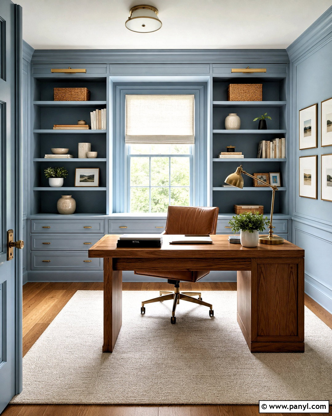 Baby Blue Home Office With Built-In Shelves - 20 baby blue interior ideas