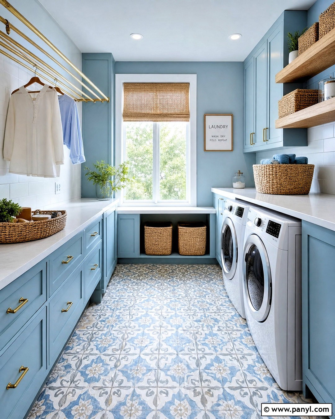 Baby Blue Laundry Room With Patterned Tile - 20 baby blue interior ideas