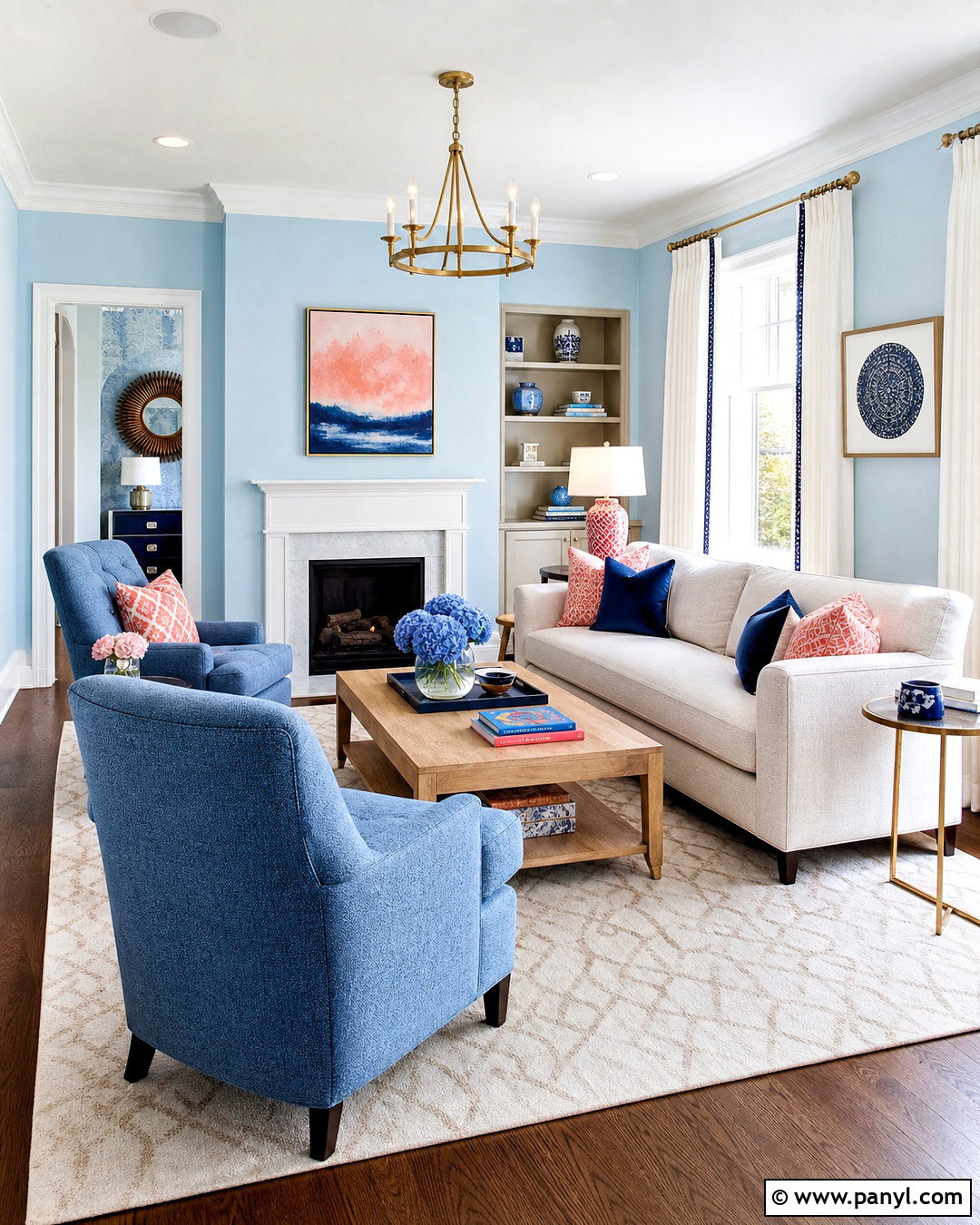 Baby Blue Living Room With Coral Accents - 20 baby blue interior ideas