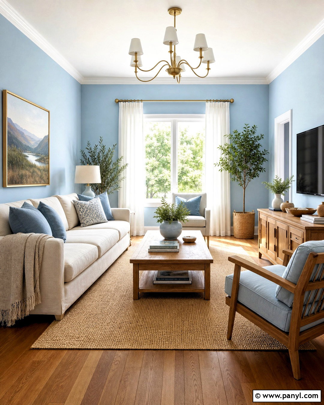 Baby Blue Living Room With Warm Wood - 20 baby blue interior ideas