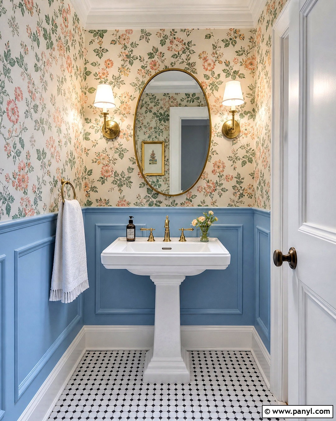 Baby Blue Powder Room With Floral Wallpaper - 20 baby blue interior ideas