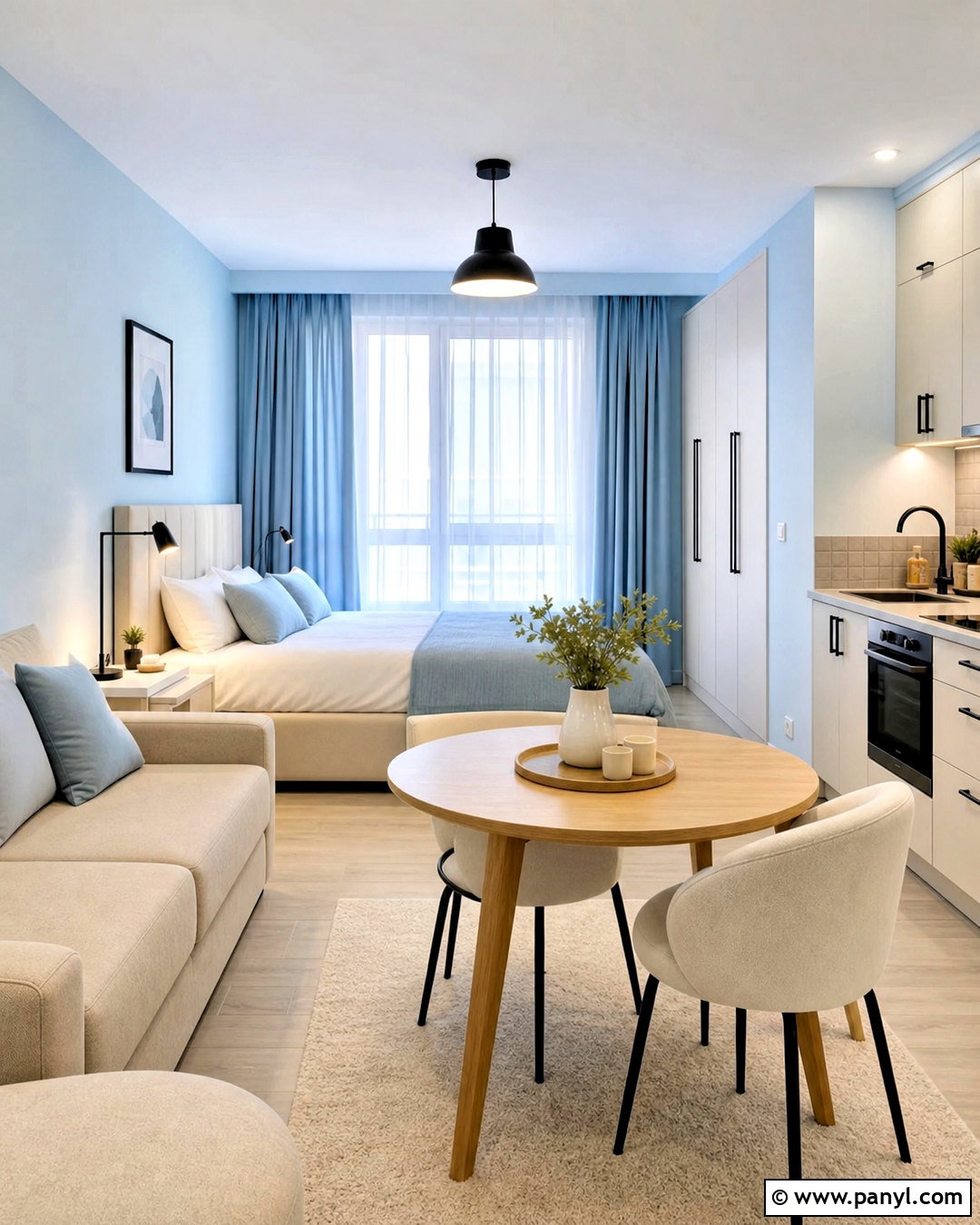 Baby Blue Studio Apartment With Neutral Furniture - 20 baby blue interior ideas