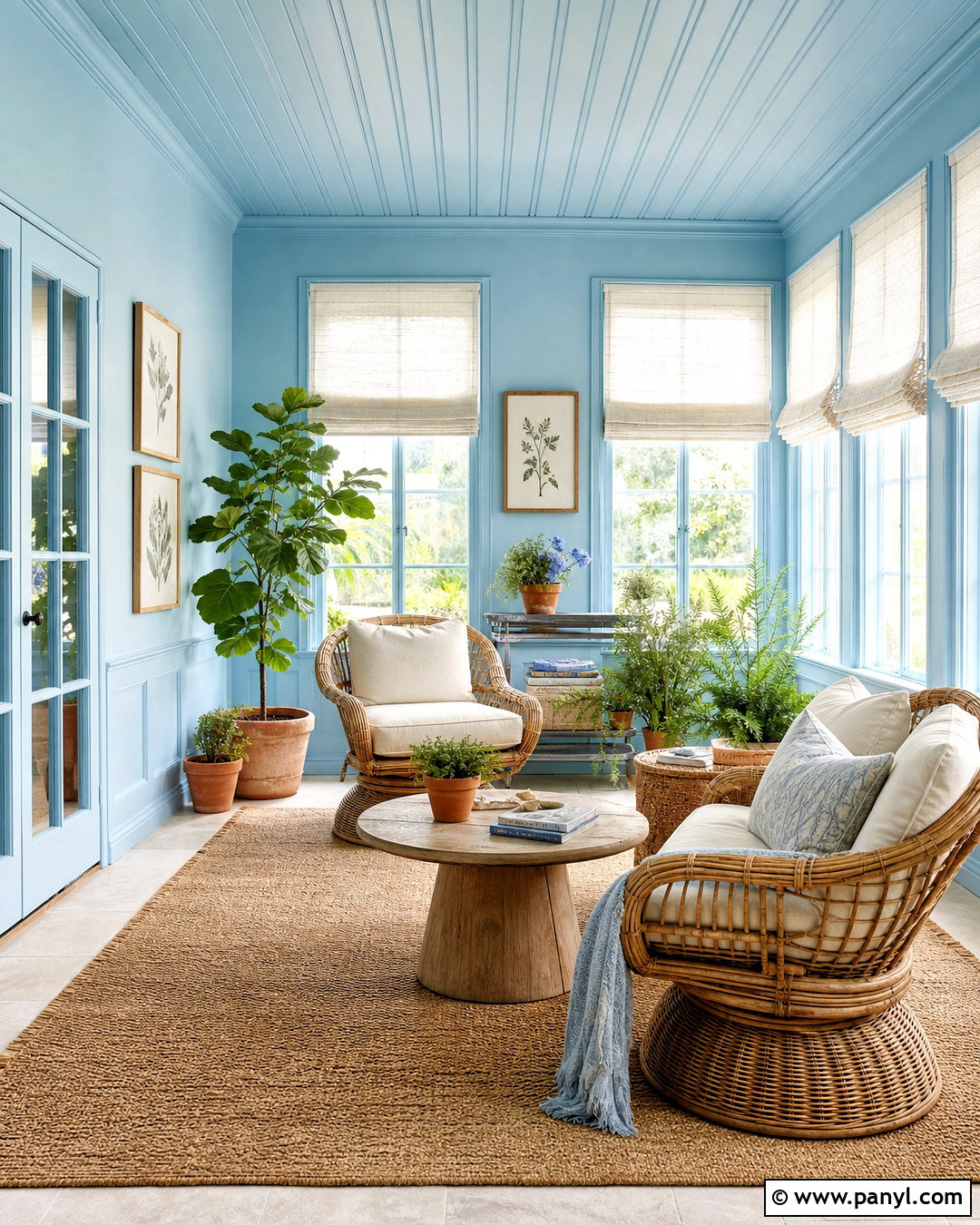 Baby Blue Sunroom With Rattan Furniture - 20 baby blue interior ideas