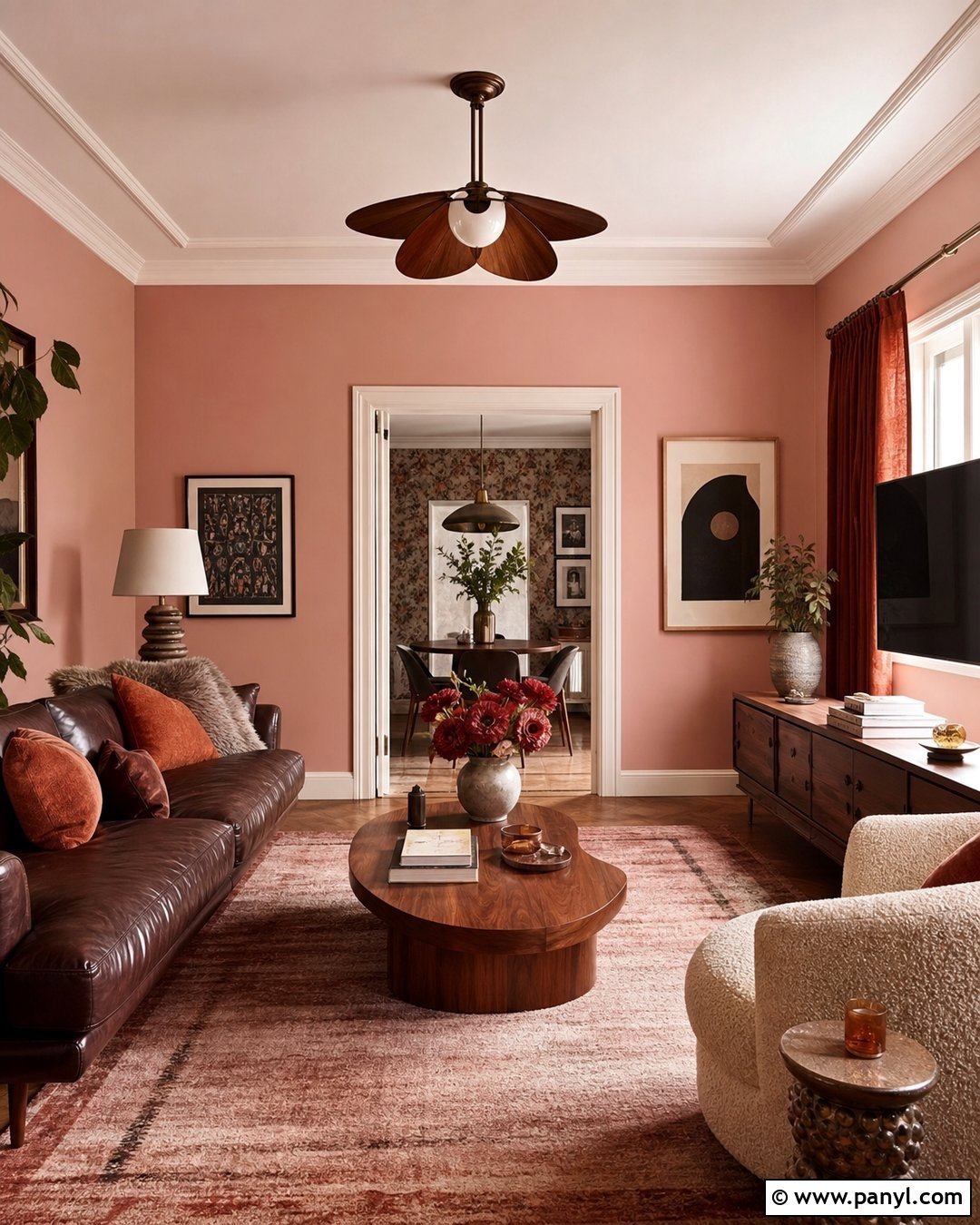 Baby Pink And Brown Living Room - 35 Baby Pink Wall Ideas