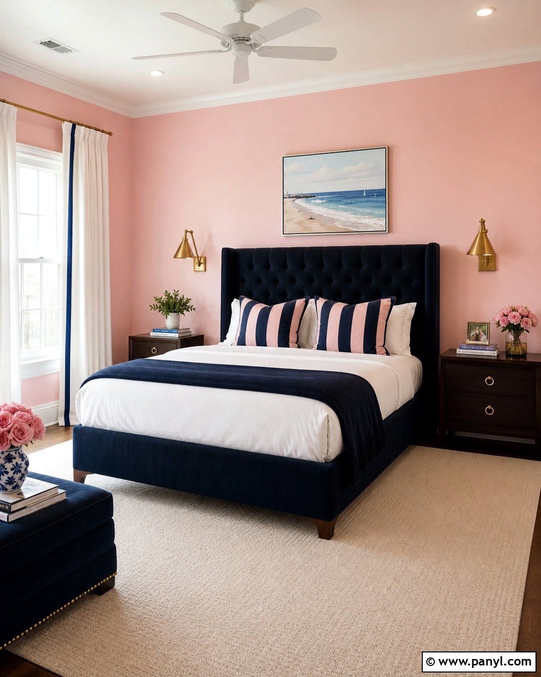 Baby Pink And Navy Bedroom - 35 Baby Pink Wall Ideas