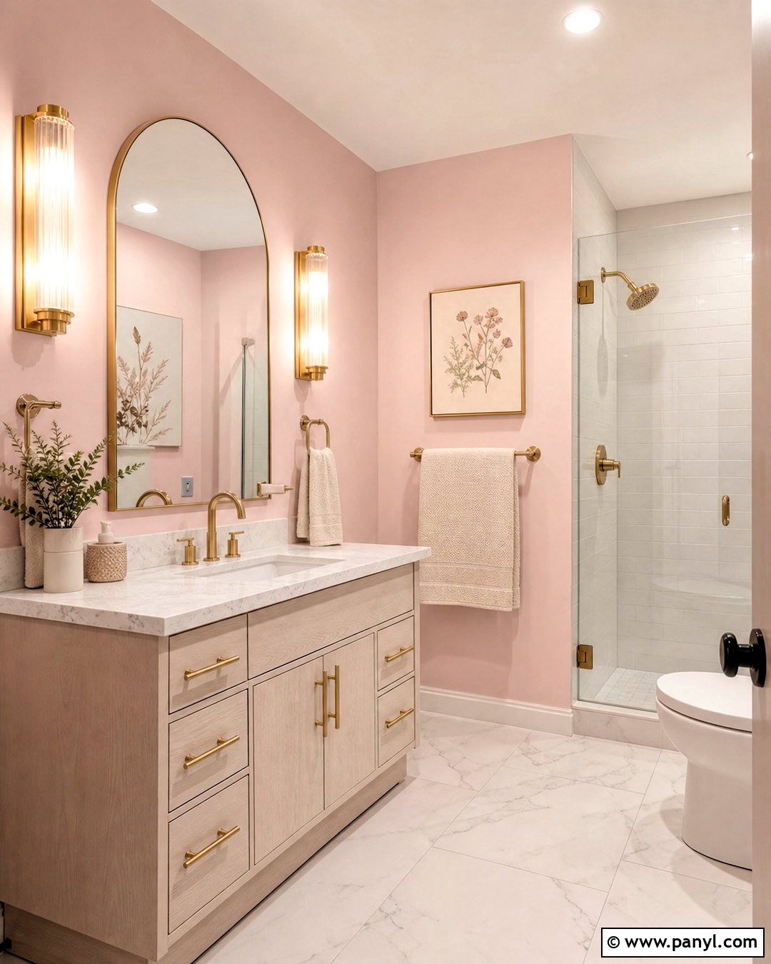 Baby Pink Bathroom With White Marble - 20 baby pink paint ideas